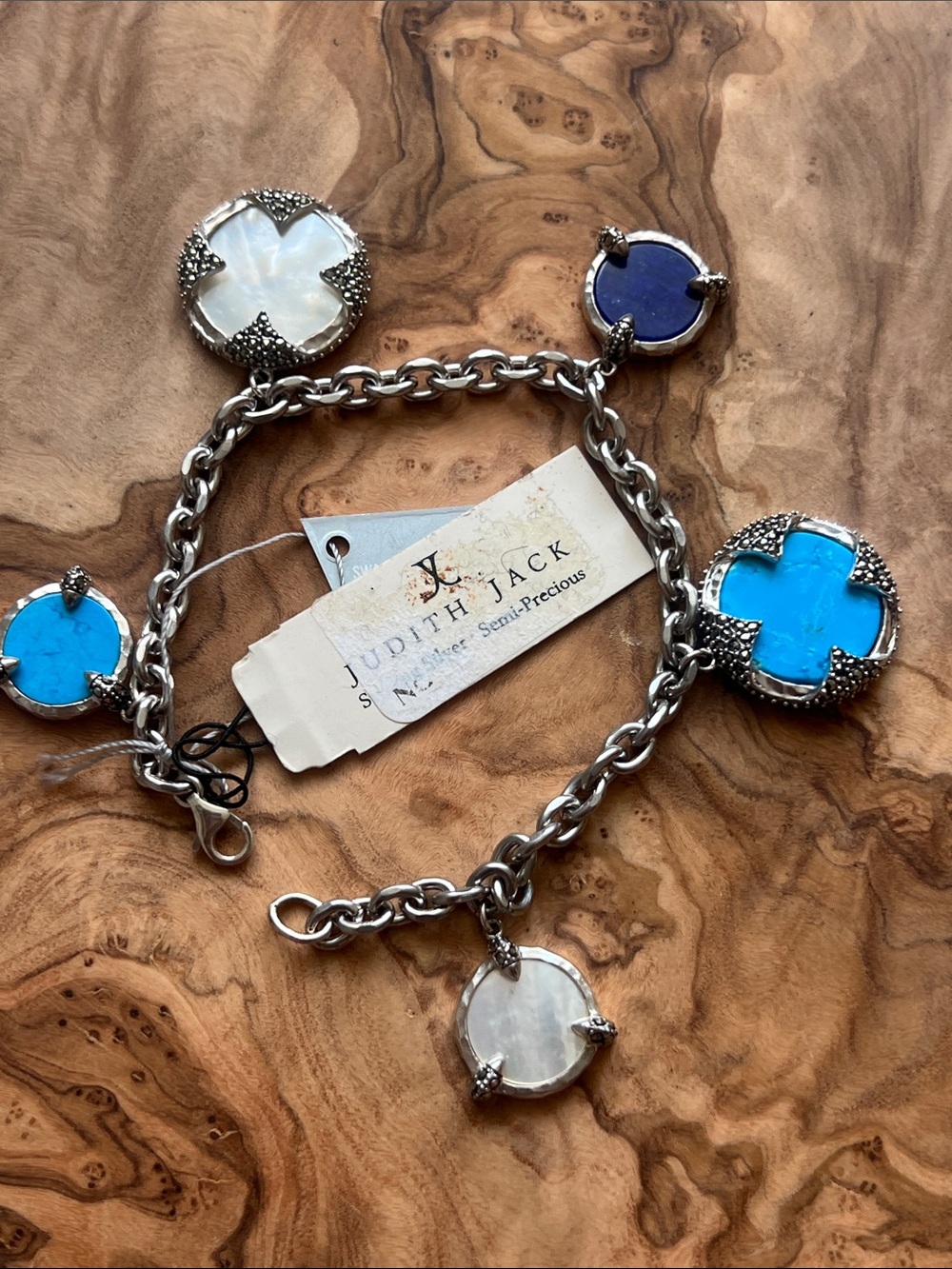 Judith Jack Turquoise, Blue & White Mother-of-Pearl Charm Bracelet Swarovski